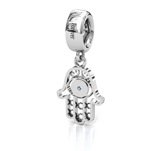 Protection Hamsa Bracelet Charm – Sterling Silver with Aquamarine