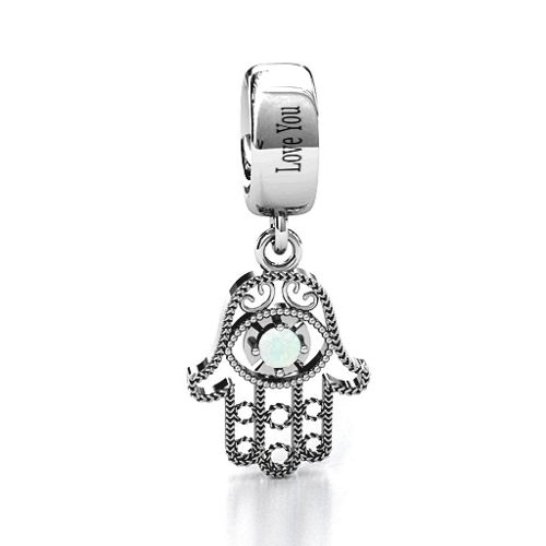 Protection Hamsa Bracelet Charm – Sterling Silver with Opal