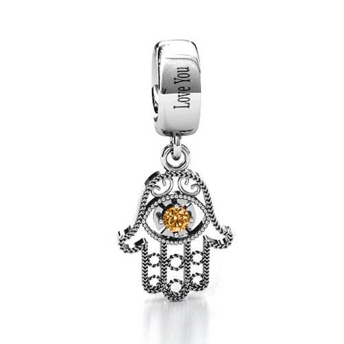 Protection Hamsa Bracelet Charm – Sterling Silver with Citrine