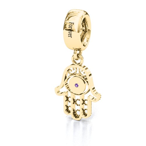 Protection Hamsa Bracelet Charm – 9kt Yellow Gold with Amethyst