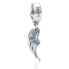 Wing With Stones Bracelet Charm – Sterling Silver with Aquamarine