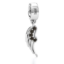 Wing With Stones Bracelet Charm in 925 Sterling Silver with Smokey Quartz, Cubic Zirconia, Emerald, Citrine, and Pink Tourmaline