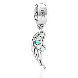 Wing With Stones Bracelet Charm in 925 Sterling Silver with Opal, Cubic Zirconia, Emerald, Citrine, and Pink Tourmaline