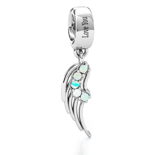 Wing With Stones Bracelet Charm – Sterling Silver with Opal