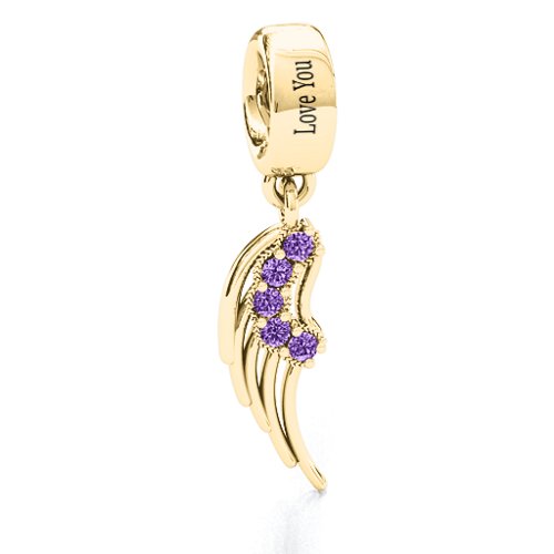 Wing With Stones Bracelet Charm – 9kt Yellow Gold with Amethyst