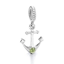 Anchor With Round Stone Bracelet Charm