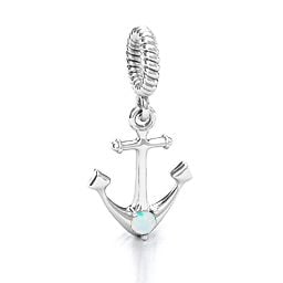 Anchor With Round Stone Bracelet Charm