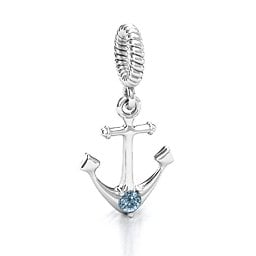 Anchor With Round Stone Bracelet Charm