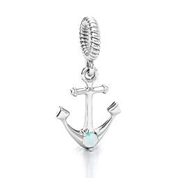 Anchor With Round Stone Bracelet Charm in 925 Sterling Silver with Opal, Cubic Zirconia, Emerald, Citrine, and Pink Tourmaline