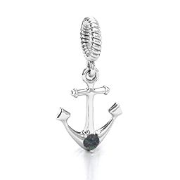 Anchor With Round Stone Bracelet Charm in 925 Sterling Silver with Alexandrite, Cubic Zirconia, Emerald, Citrine, and Pink Tourmaline