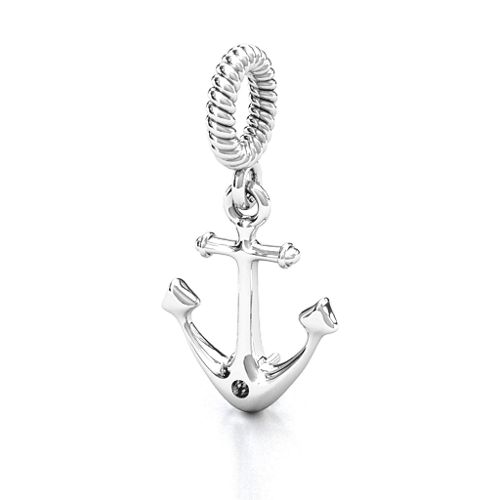 Anchor With Round Stone Bracelet Charm – Sterling Silver with Alexandrite
