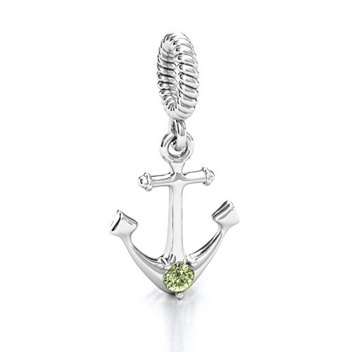 Anchor With Round Stone Bracelet Charm – Sterling Silver with Peridot
