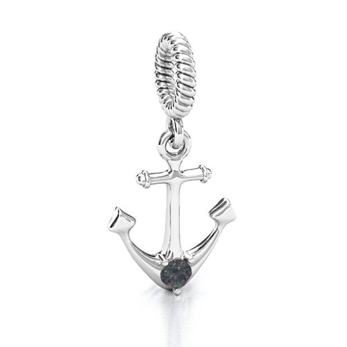 Anchor With Round Stone Bracelet Charm – Sterling Silver with Alexandrite