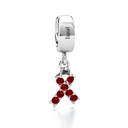 Awareness Ribbon Bracelet Charm in 925 Sterling Silver with Garnet