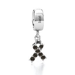 Awareness Ribbon Bracelet Charm in 925 Sterling Silver with Smokey Quartz