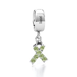 Awareness Ribbon Bracelet Charm in 925 Sterling Silver with Peridot