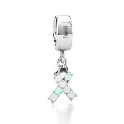 Awareness Ribbon Bracelet Charm in 925 Sterling Silver with Opal