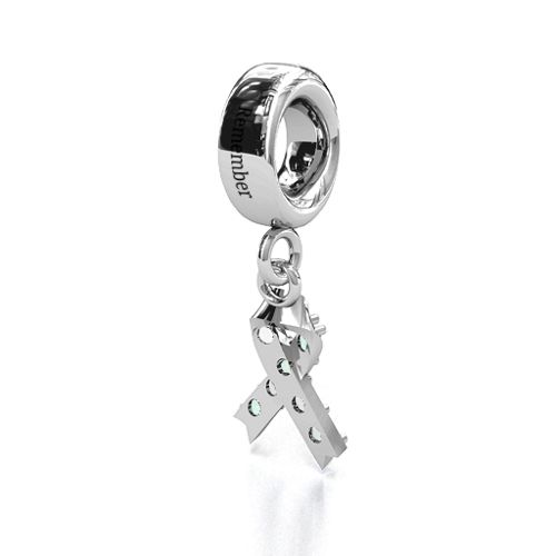 Awareness Ribbon Bracelet Charm – Sterling Silver with Opal