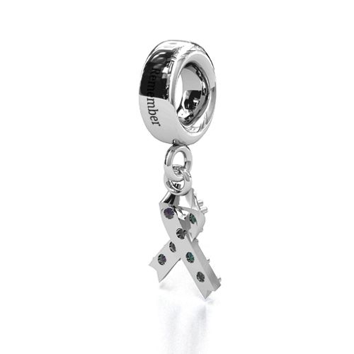Awareness Ribbon Bracelet Charm – Sterling Silver with Alexandrite