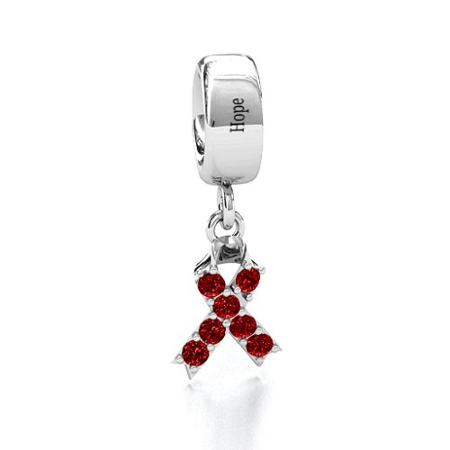 Awareness Ribbon Bracelet Charm – Sterling Silver with Garnet