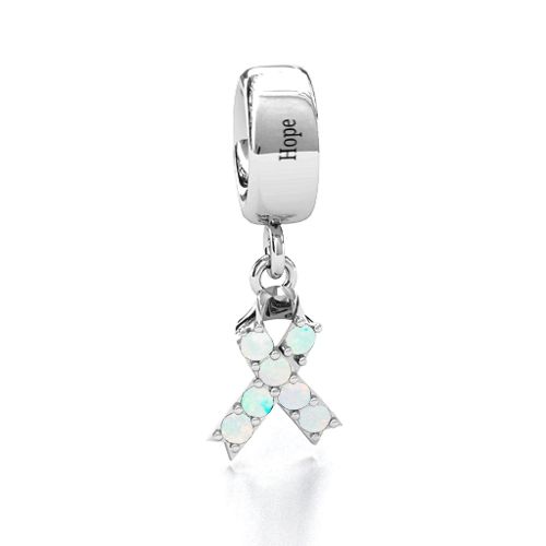Awareness Ribbon Bracelet Charm – Sterling Silver with Opal