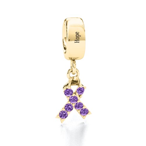 Awareness Ribbon Bracelet Charm – 9kt Yellow Gold with Amethyst