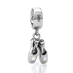 Enchanted Ballet Shoes Bracelet Charm in 925 Sterling Silver with Opal