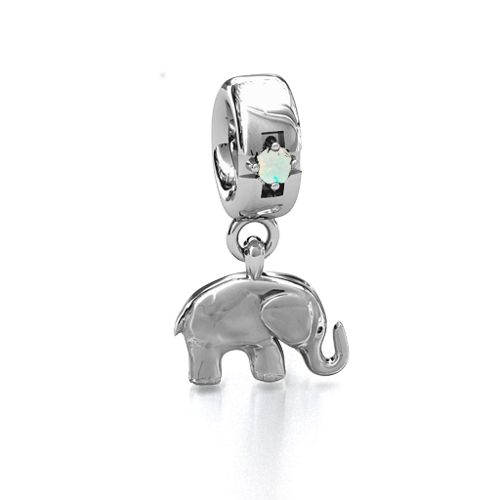 Lucky Elephant Bracelet Charm – Sterling Silver with Opal