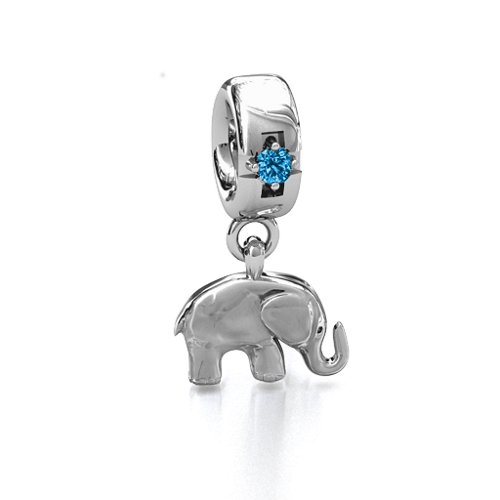 Lucky Elephant Bracelet Charm – Sterling Silver with Blue Topaz