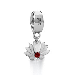 Splendid Lotus Flower Bracelet Charm in 925 Sterling Silver with Garnet