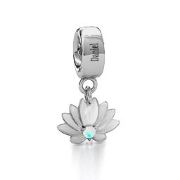Splendid Lotus Flower Bracelet Charm in 925 Sterling Silver with Opal