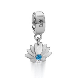 Splendid Lotus Flower Bracelet Charm in 925 Sterling Silver with Blue Topaz
