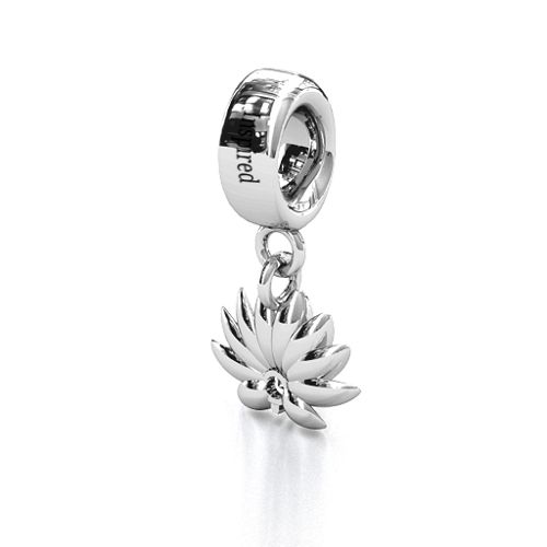 Splendid Lotus Flower Bracelet Charm – Sterling Silver with Opal