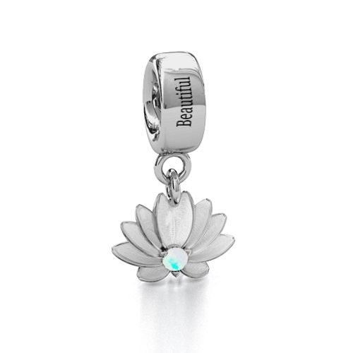 Splendid Lotus Flower Bracelet Charm – Sterling Silver with Opal