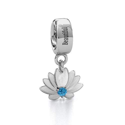 Splendid Lotus Flower Bracelet Charm – Sterling Silver with Blue Topaz