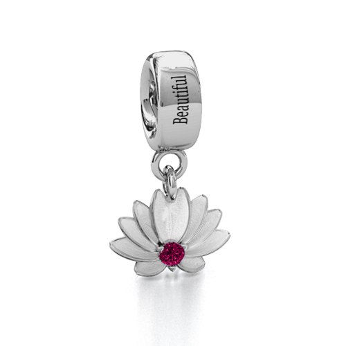 Splendid Lotus Flower Bracelet Charm – Sterling Silver with Ruby