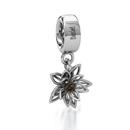 Lotus in Full Bloom Bracelet Charm in 925 Sterling Silver with Smokey Quartz