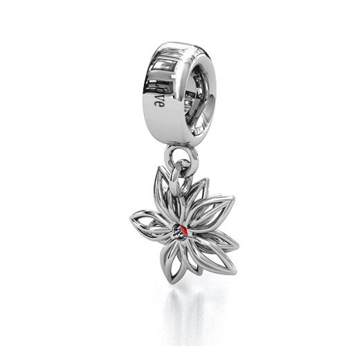 Lotus in Full Bloom Bracelet Charm – Sterling Silver with Garnet