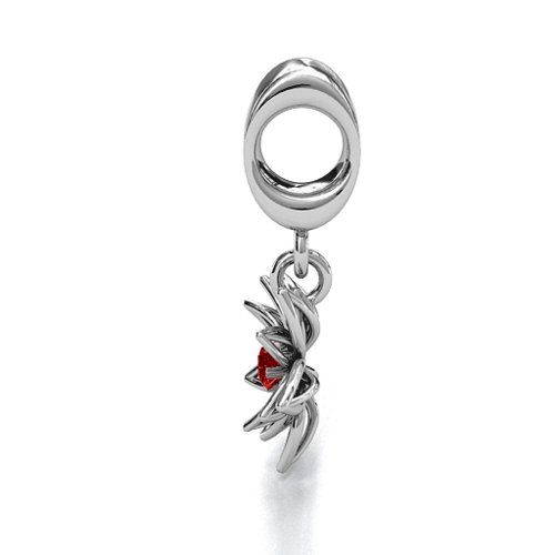 Lotus in Full Bloom Bracelet Charm – Sterling Silver with Garnet