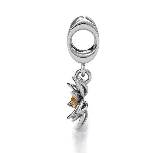Lotus in Full Bloom Bracelet Charm – Sterling Silver with Citrine