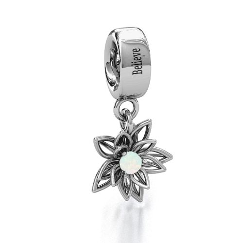 Lotus in Full Bloom Bracelet Charm – Sterling Silver with Opal
