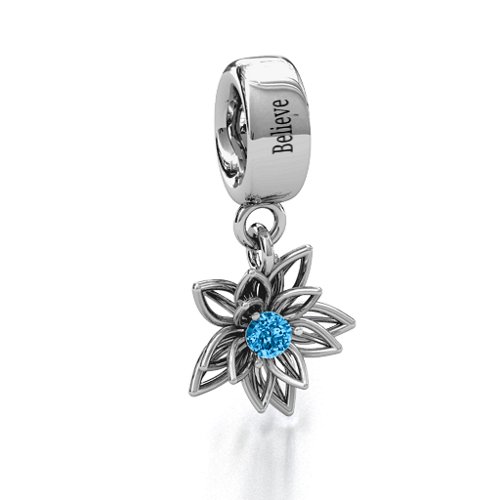 Lotus in Full Bloom Bracelet Charm – Sterling Silver with Blue Topaz