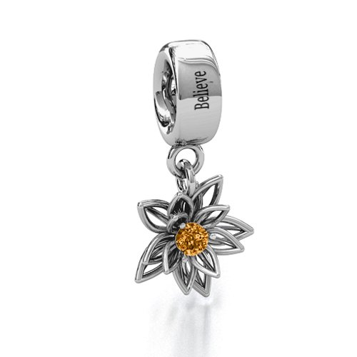 Lotus in Full Bloom Bracelet Charm – Sterling Silver with Citrine