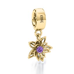 Lotus in Full Bloom Bracelet Charm in 9K Solid Yellow Gold with Amethyst