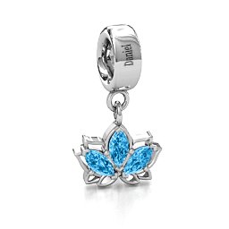Divine Padma Lotus Bracelet Charm in 925 Sterling Silver with Blue Topaz
