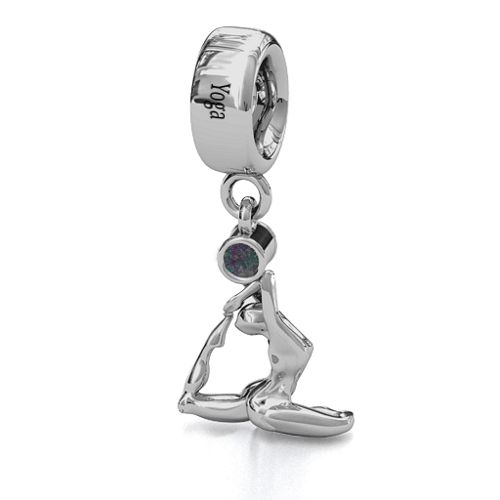 One Legged King Pigeon Yoga Bracelet Charm – Sterling Silver with Alexandrite