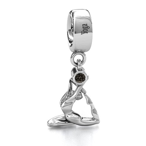One Legged King Pigeon Yoga Bracelet Charm – Sterling Silver with Smokey Quartz