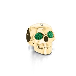 Bright Eyes Skull Bracelet Charm in 9K Solid Yellow Gold with Emerald