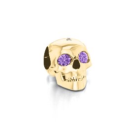 Bright Eyes Skull Bracelet Charm in 9K Solid Yellow Gold with Amethyst