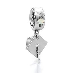 Graduate Cap Bracelet Charm in 925 Sterling Silver with Opal